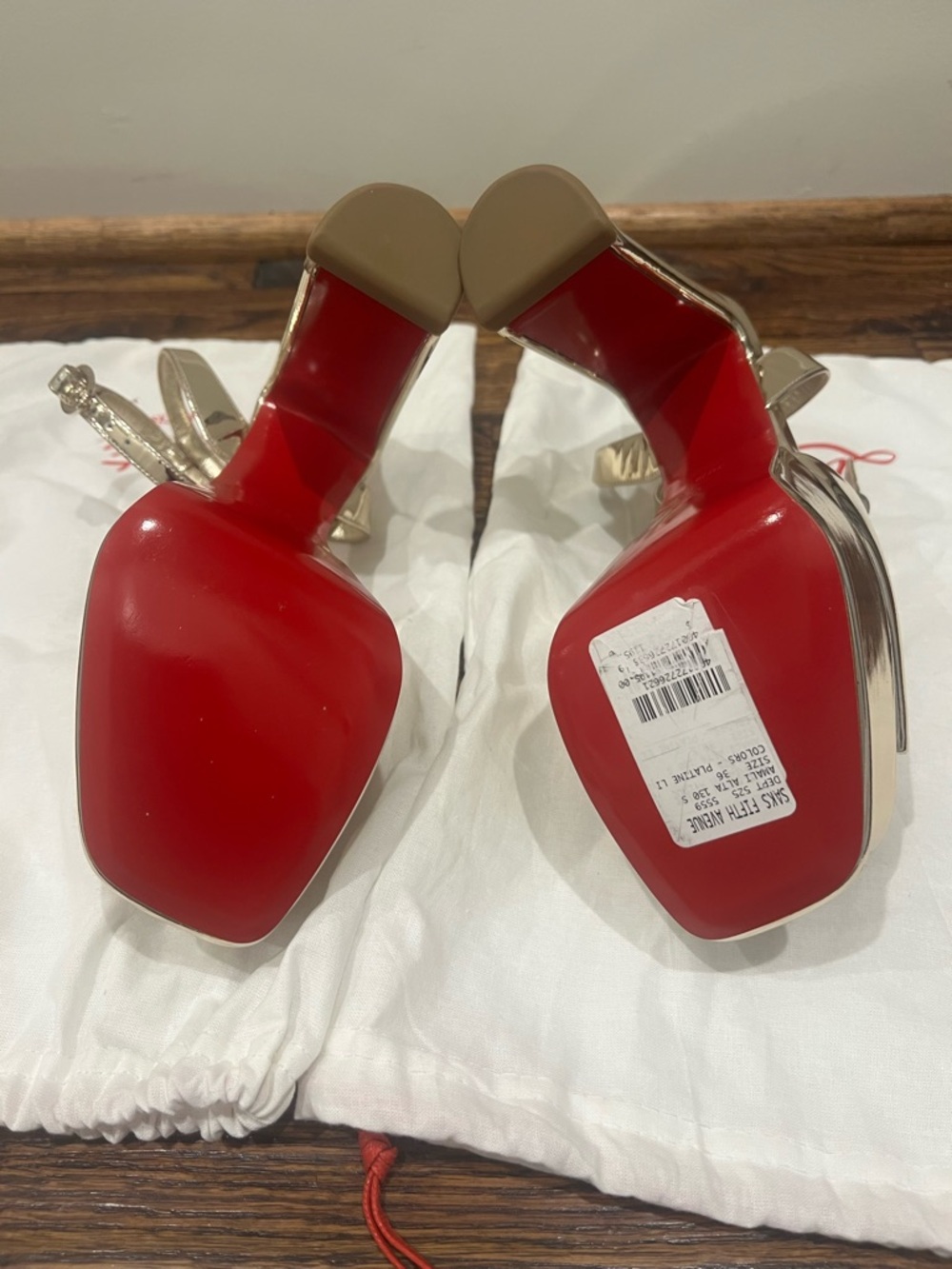 Christian Louboutin Metallic Gold Platform Ankle-Strap Sandals - Picture 6 of 7